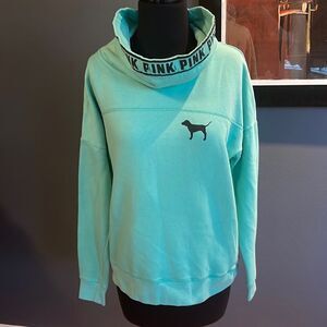 PINK Victoria’s Secret mint logo cowl neck sweatshirt. Small.